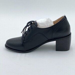 Black Women's Lace-Up Oxfords Almond Toe Chunky Heel Casual Shoes